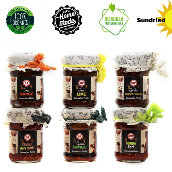 6 Pickle Combo Pack | Sweet Tangy Chatpata Achar Gift Set | Saurashtra Homemade | Divyaprabha Foods