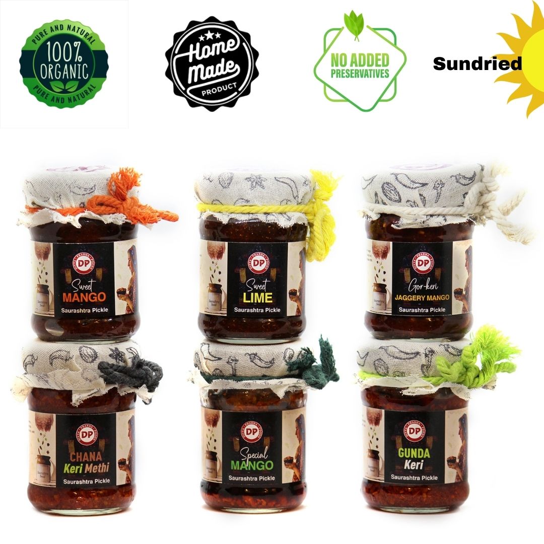 6 Pickle Combo Pack | Sweet Tangy Chatpata Achar Gift Set | Saurashtra Homemade | Divyaprabha Foods