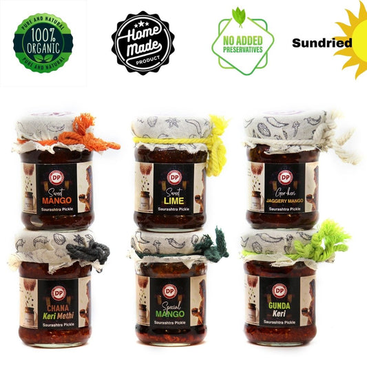 6 Pickle Combo Pack | Sweet Tangy Chatpata Achar Gift Set | Saurashtra Homemade | Divyaprabha Foods