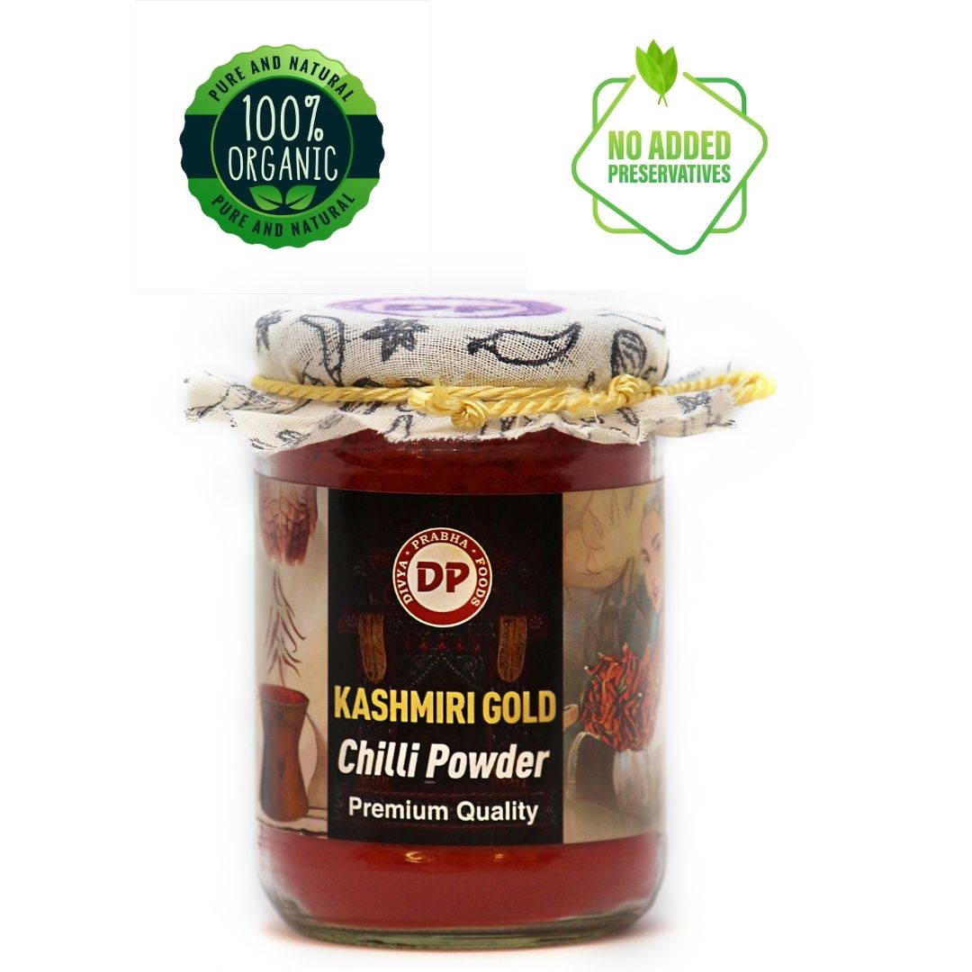 Kashmiri Chilli Powder (Gold) | Natural Colour Lal Mirch | No Artificial Colours or Preservatives | Divyaprabha Foods