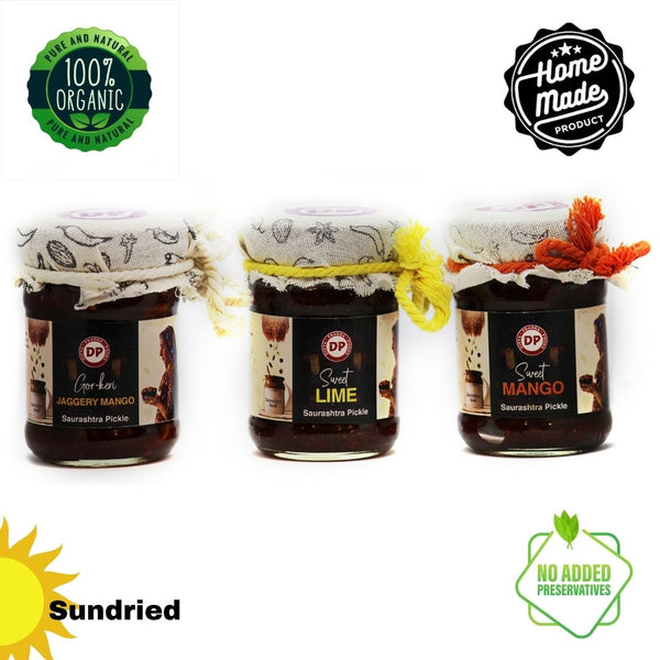 3 Pickle Combo Pack – Sweet Achar Set | Gor Keri + Sweet Lime + Sweet Mango | Divyaprabha Foods